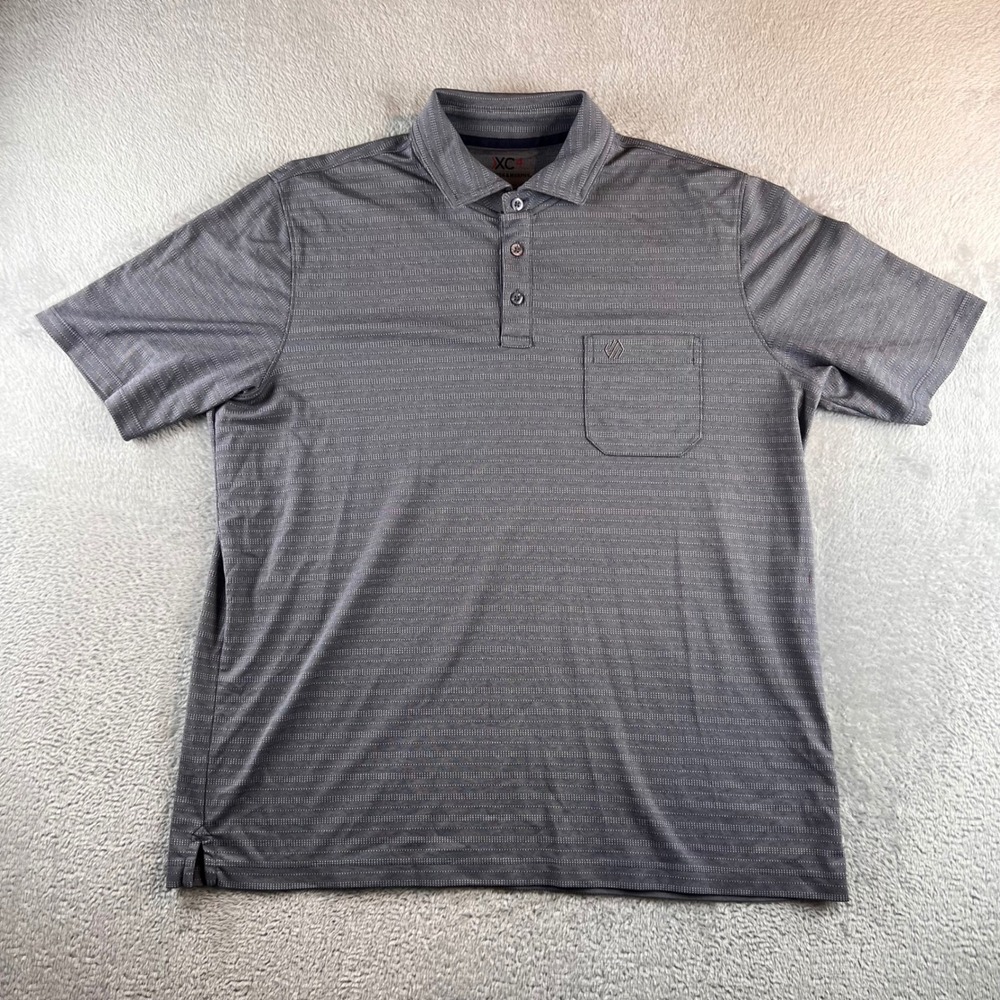 Johnston & Murphy XC4 Mens Large Gray Micro Stripe Pima Cotton Blend Polo Shirt